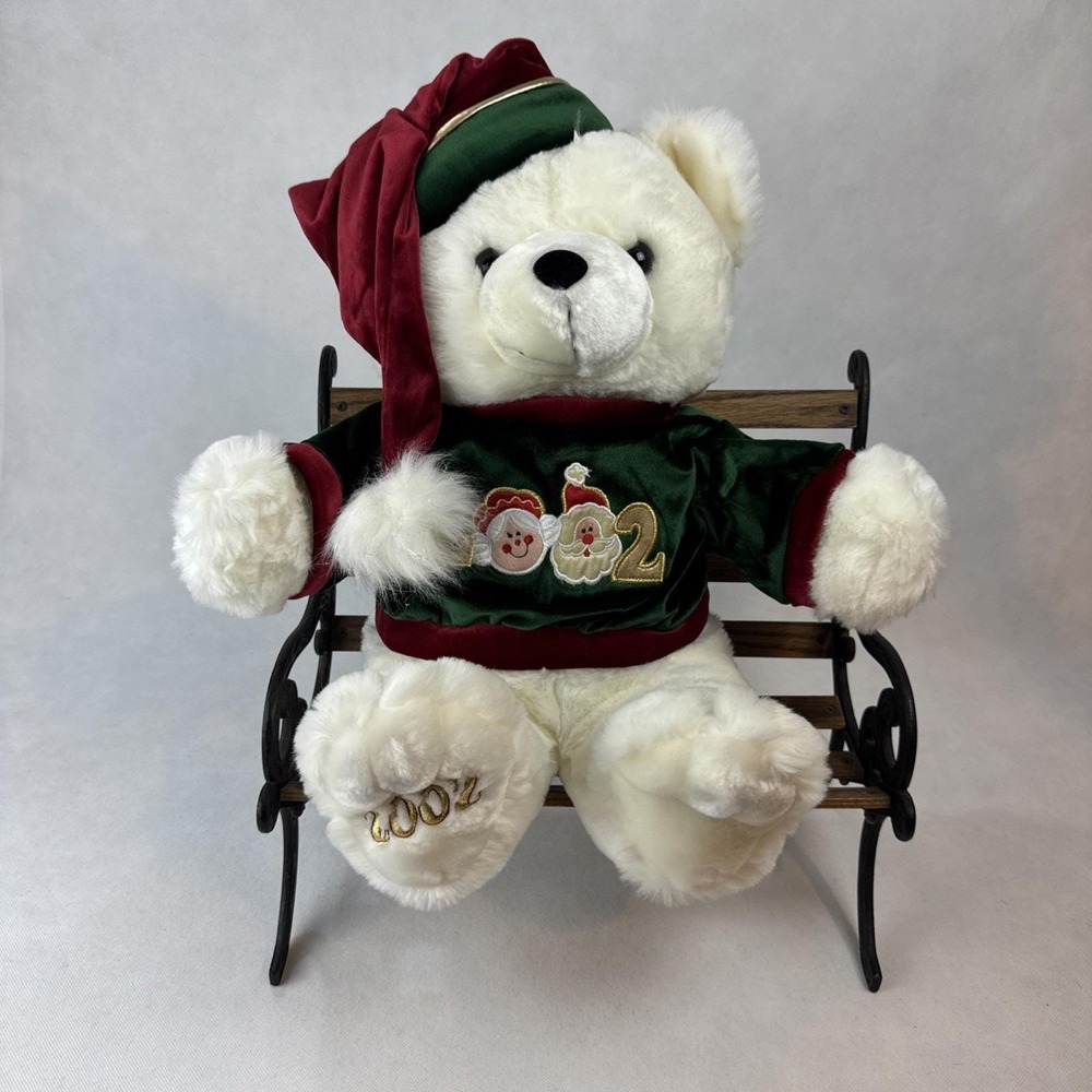 Dan Dee Collectors Choice 2002 Christmas Teddy Bear White Plush Green‎ Sweater